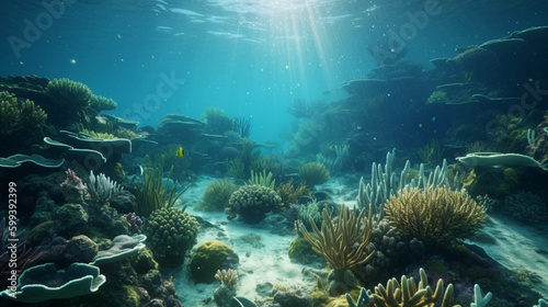 Dazzling coral reef teeming with marine life Generative AI