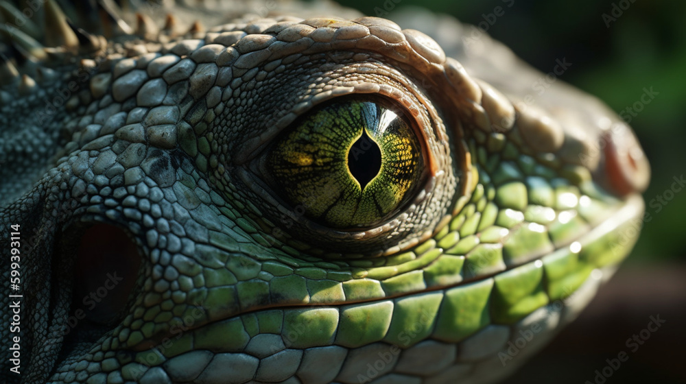 Fototapeta premium Iguana eye in high-definition Generative AI
