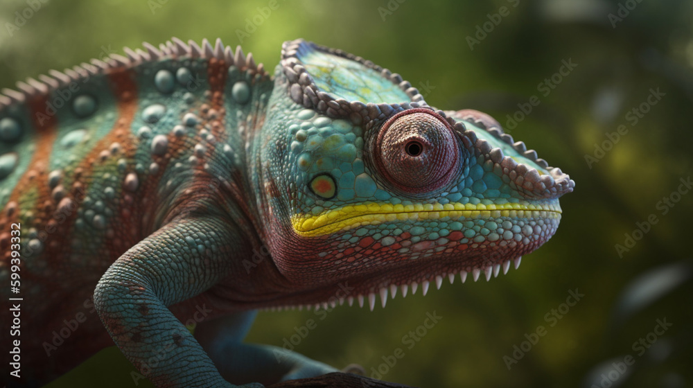 Multicolored chameleon, up close Generative AI Multicolored chameleon, up close Generative AI