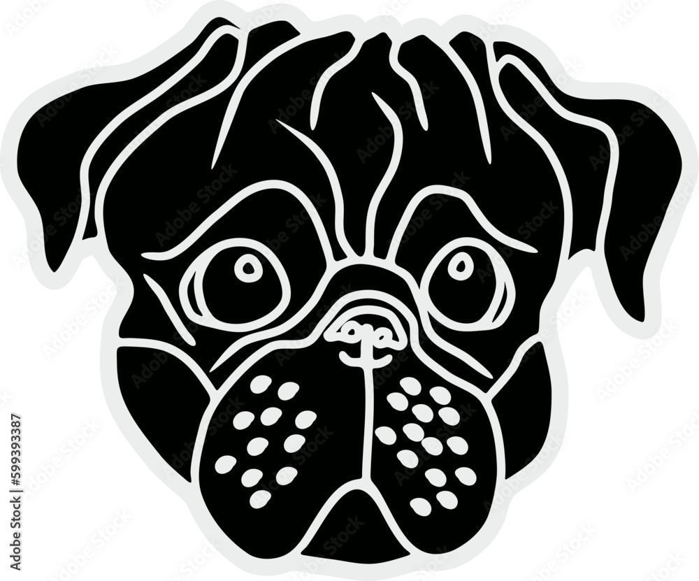 monochrome silhouette illustration of a sad dog's face for sticker