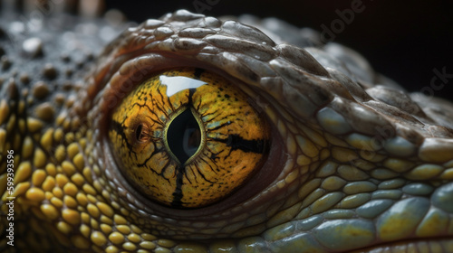 Scaled eye of an iguana up close Generative AI © Jawed Gfx