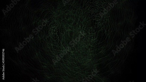 Fototapeta Naklejka Na Ścianę i Meble -  Abstract green threads and wire wriggle on a black background. Background for advertising, educational video of particle movement, cosmic phenomenon. 3D animation