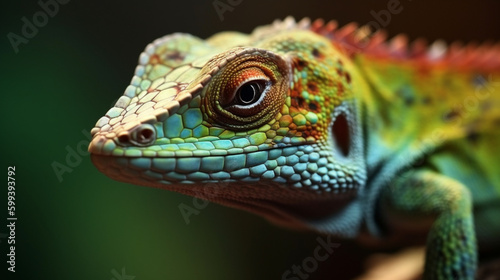 Vibrant lizard in macro lens Generative AI