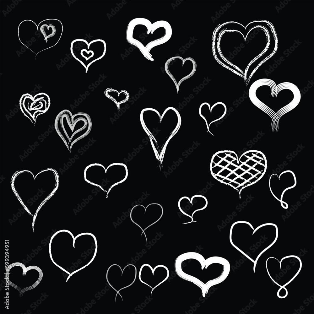 set of hearts hand drawn white edition vector set of hearts hand drawn white edition vector