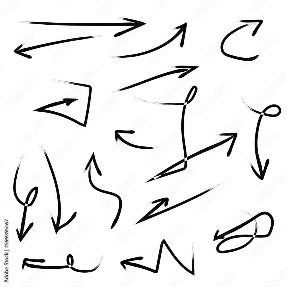 Fototapeta premium set of arrows hand drawn brush edition vector