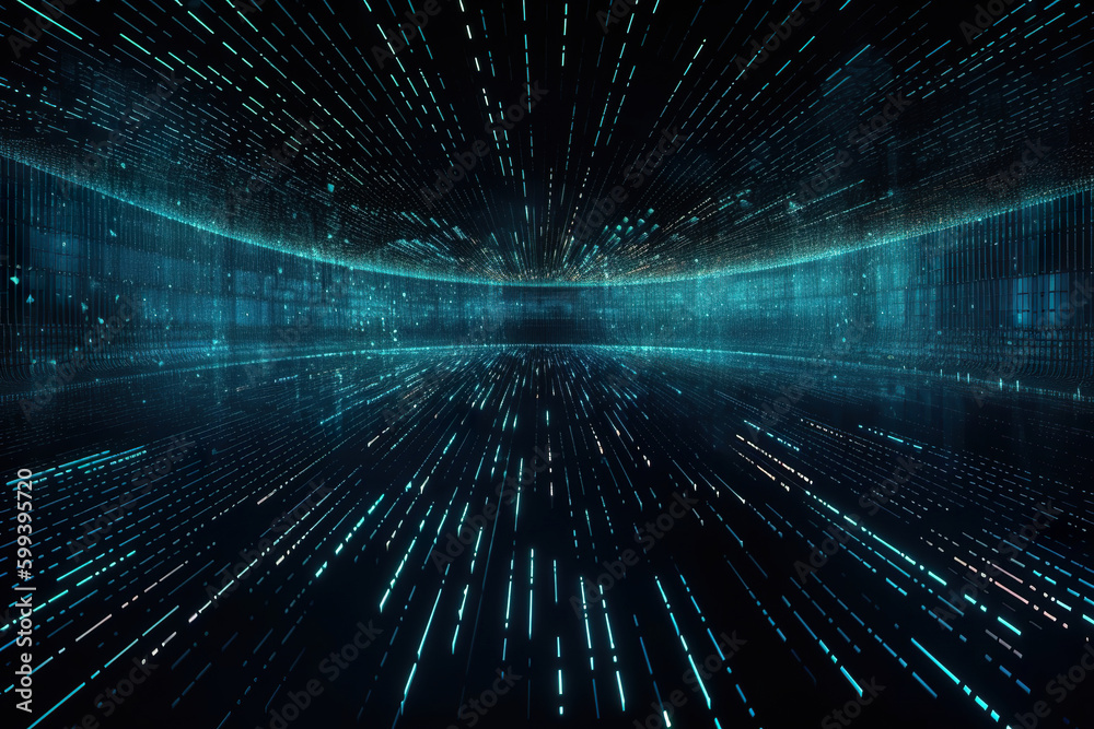 Fototapeta premium Abstract binary cyber circuit future graphic wallpaper. Binary code digital texture. Background for design as banner ads and presentation concept. 2D illustration. Generative AI