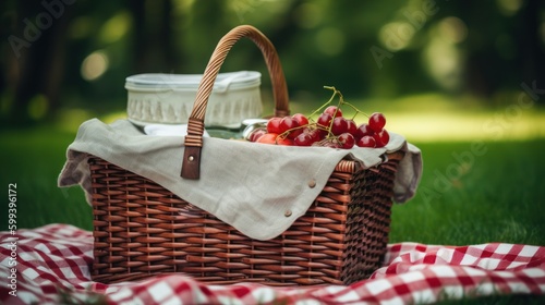 picnic basket in the field, generative ai