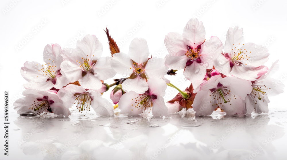 Delicate Beauty: Cherry Blossoms on a White Background. Generative AI Delicate Beauty: Cherry Blossoms on a White Background. Generative AI