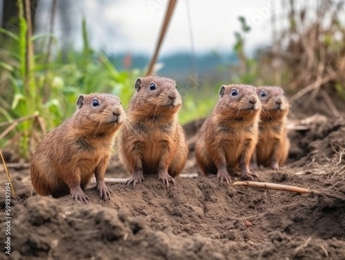 Group of Gopher in natural habitat (generative AI) © HandmadePictures