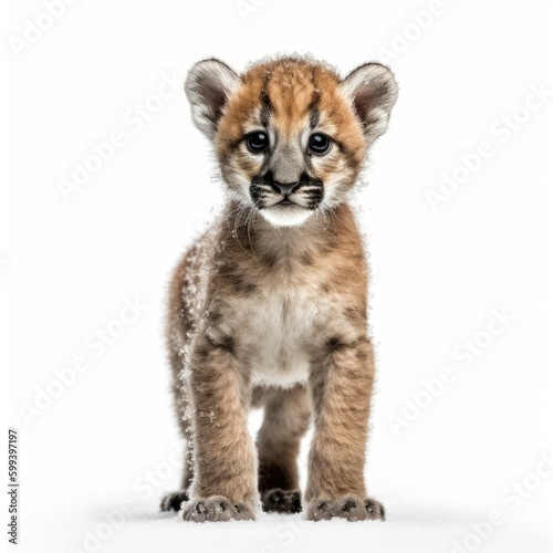Baby Cougar isolated on white (generative AI)