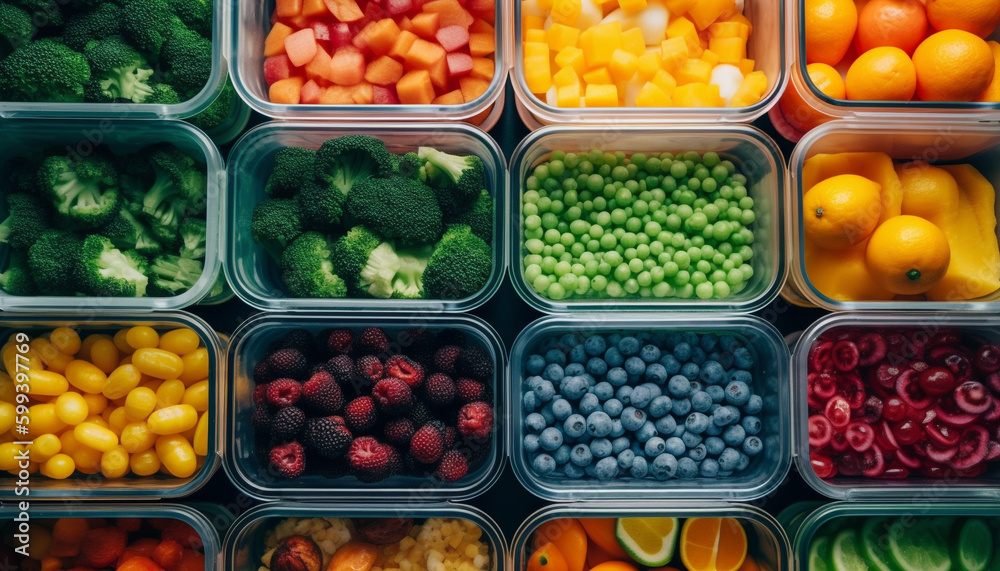 Abundance of healthy, fresh, multi colored fruits and vegetables generated by AI Abundance of healthy, fresh, multi colored fruits and vegetables generated by AI