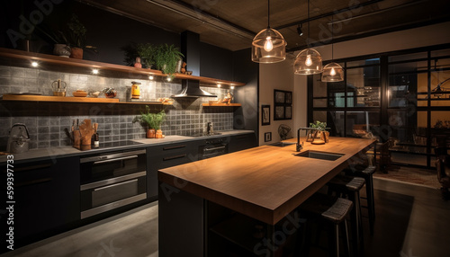 Luxury kitchen design with modern elegance illuminated generated by AI