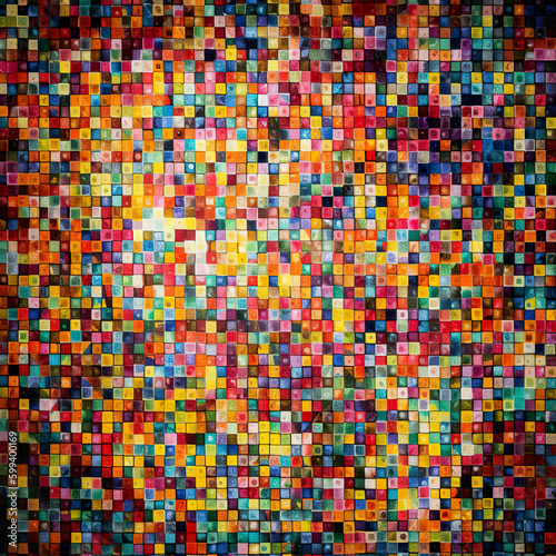 Abstract multicolored small squares graphic wallpaper. Colorful mosaics seamless pattern texture. Background for design as banner ads and presentation concept. 2D illustration. Generative AI