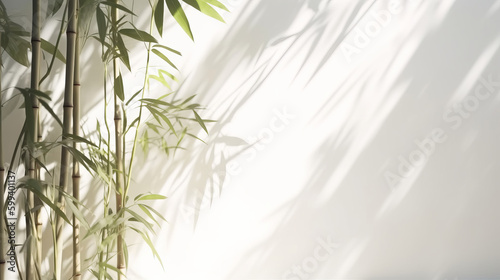 Tranquil bamboo background with shadows on a plain wall. Generative ai © ink drop