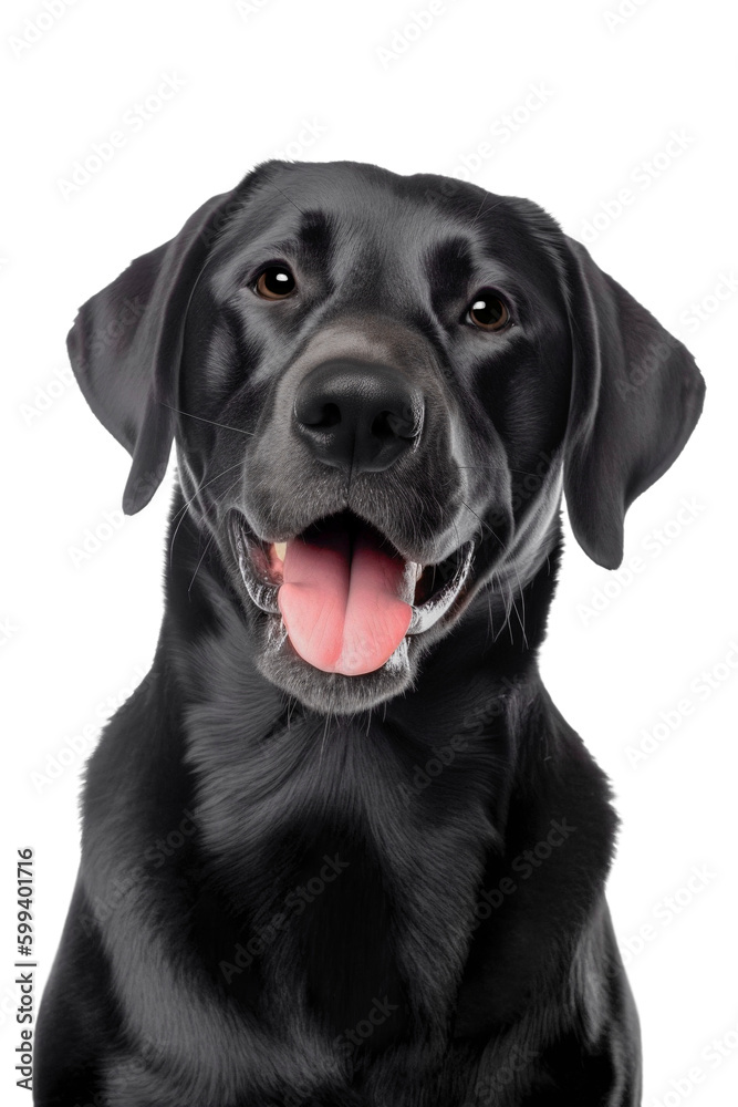 Portrait of a happy english black labrador on a transparent background. Generative AI