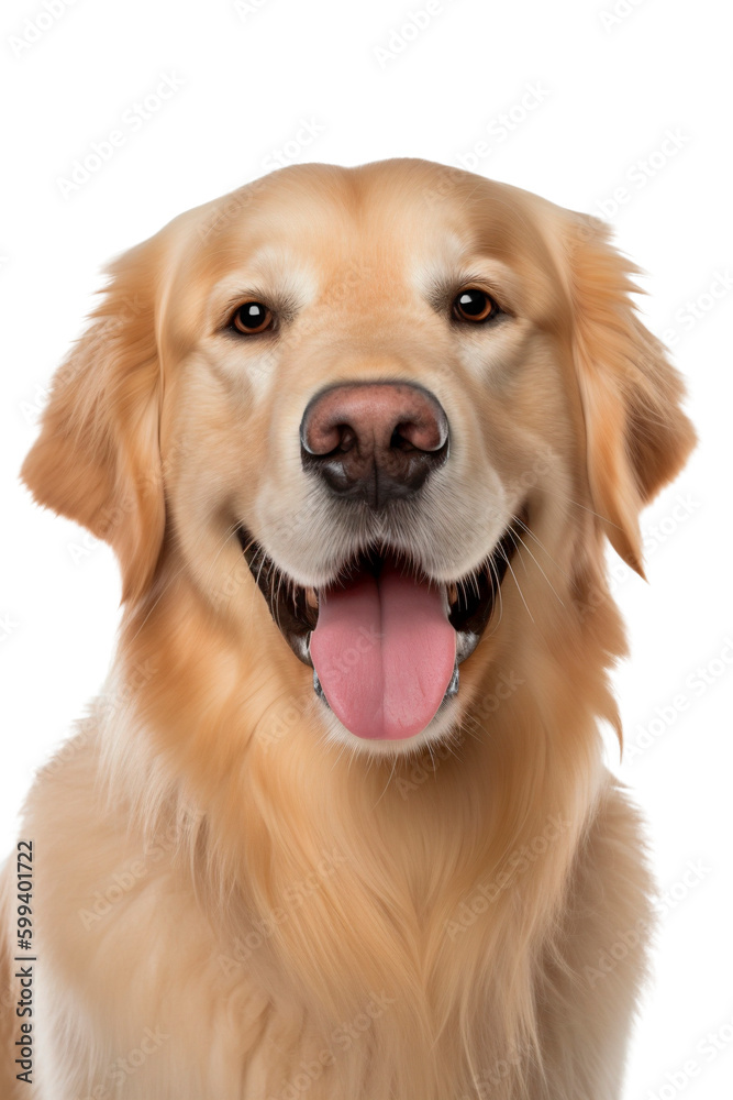 Portrait of a happy golden retriever on a transparent background. Generative AI