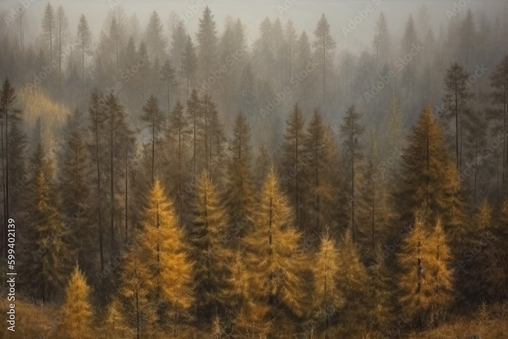 dense forest with towering trees and rays of sunlight shining through the leaves Generative AI dense forest with towering trees and rays of sunlight shining through the leaves Generative AI