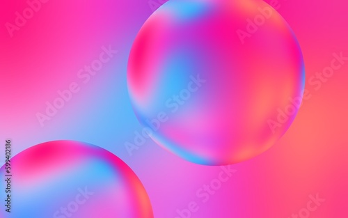 Artistic 3D water bubble background. 3D illustration of transparent bubble drops on smooth blue and pink gradient background. Smooth multicolor water bubbles. 