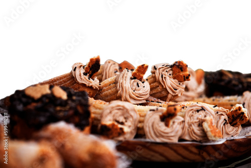 Porras filled with chocolate with a piece of cookie with transparent background photo