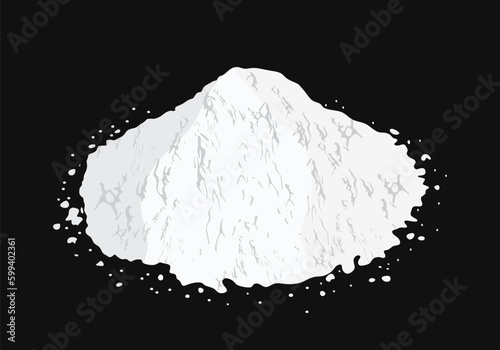 Pile of plaster on a black background. Smart gypsum or architectural concrete or construction silicone for making gypsum pots, 3D panels, figures for coloring. Flat vector illustration