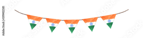 Watercolor garlands with tricolor Indian flag. Orange, white and green .  Nice illustration for Indian Republic Day. Hand drawn painting.