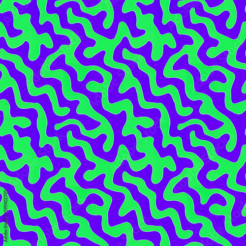 Bright green winding lines on a blue background. AI-Generated
