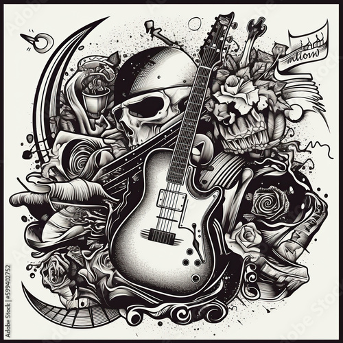 Rock tattoo. Surrealism, fantasy, art. Generated by AI.