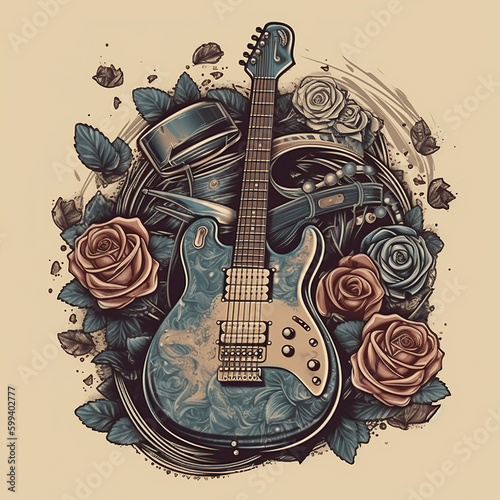 Rock tattoo. Surrealism, fantasy, art. Vibrant color. Generated by AI.