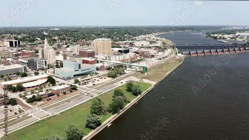 Davenport Iowa City Center Waterfront River Town Aerial  photo