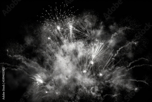 Bright fireworks are burning against a black background, a dark night time frame. © Saulo Collado