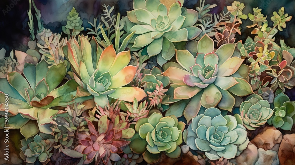 Obraz premium Desert Serenity: Painting the Calming Essence of Succulents