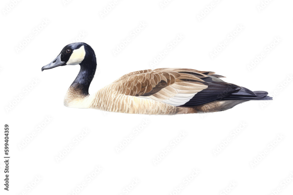 Obraz premium an isolated Canadian Goose standing and sitting, migration, sport hunting, wetlands, Wildlife-themed, photorealistic illustration on a transparent background cutout in PNG. generative ai