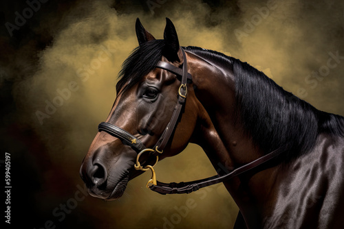 Portrait of a Horse on dark background and smoke, Generative AI © maximos