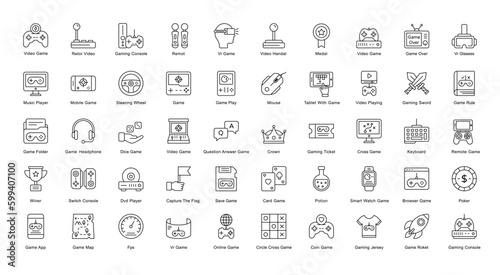 Gaming Thin Line Icons Browser Game Console Outline Icons in Black