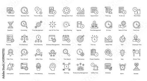 Time Management Thin Line Icons Daily Planning Outline Icons in Black
