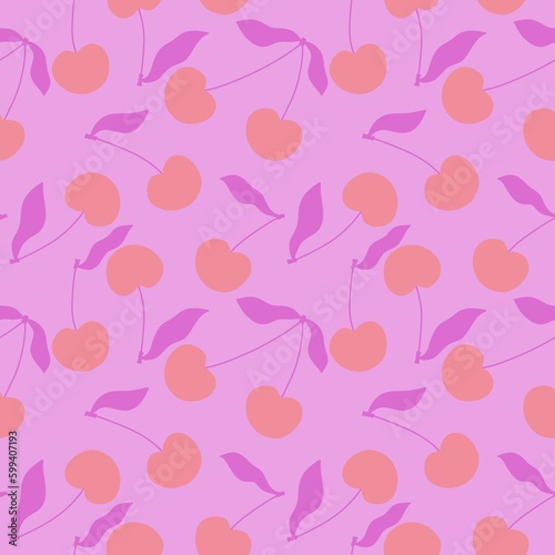 Cartoon summer fruit seamless cherry pattern for wrapping paper and fabrics and linens and kids clothes print © Tetiana
