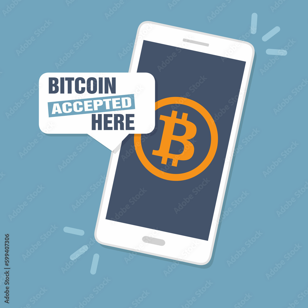 Utilizzo dello smartphone per il pagamento NFC al ristorante caffetteria, tecnologia senza contanti, senza contatto e concetto di trasferimento di denaro. Design vettoriale BITCOIN Utilizzo dello smartphone per il pagamento NFC al ristorante caffetteria, tecnologia senza contanti, senza contatto e concetto di trasferimento di denaro. Design vettoriale BITCOIN