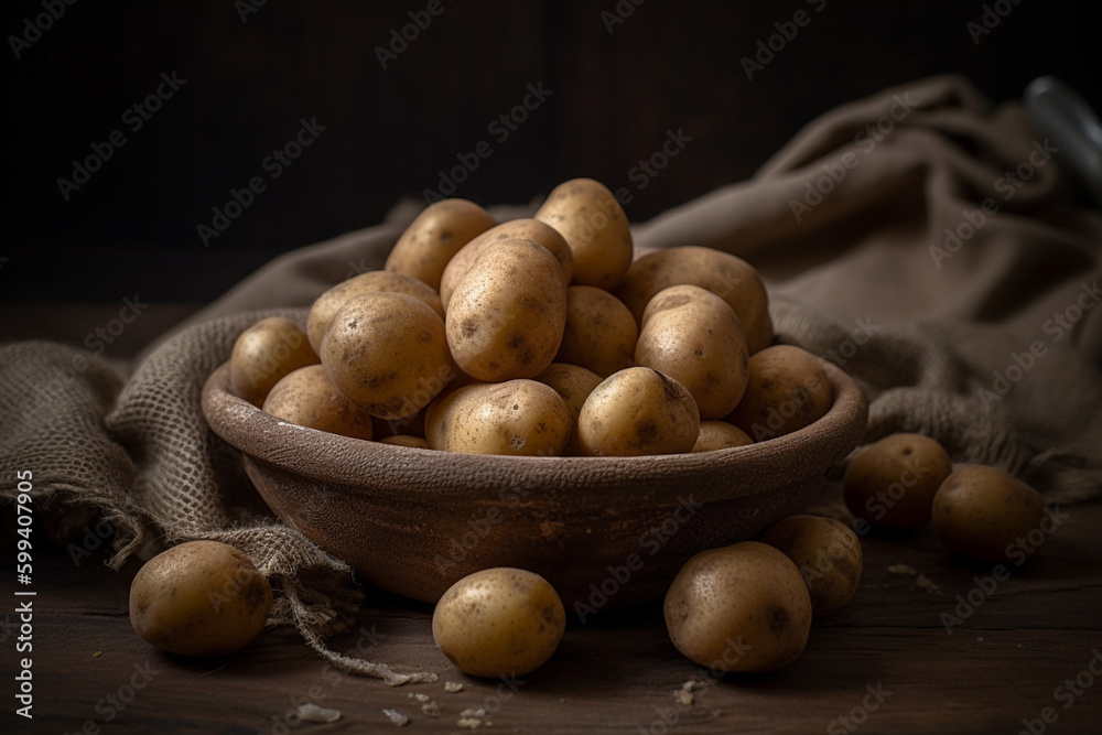 Product photography of a pile of fresh potatoes. Organic cusine vegetable. Delicious and healthy potato. Ai generated Product photography of a pile of fresh potatoes. Organic cusine vegetable. Delicious and healthy potato. Ai generated