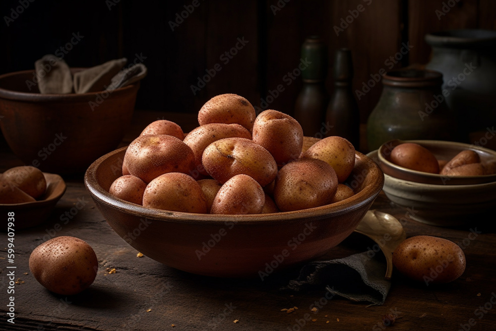 Product photography of a pile of fresh potatoes. Organic cusine vegetable. Delicious and healthy potato. Ai generated Product photography of a pile of fresh potatoes. Organic cusine vegetable. Delicious and healthy potato. Ai generated