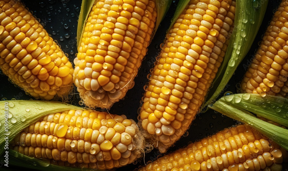 a close up of corn on the cob with water droplets. generative ai a close up of corn on the cob with water droplets. generative ai