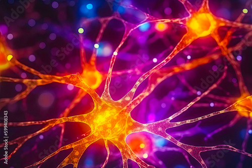 An image of neurons involved in the regulation of the autonomic nervous system, such as those in the hypothalamus and brainstem. Generative Ai. © vladim_ka