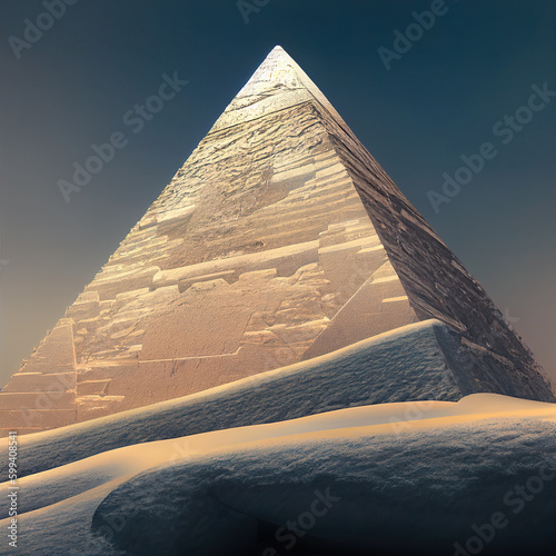 The frosty pyramid. A surreal depiction of an Egyptian landmark. AI-generated