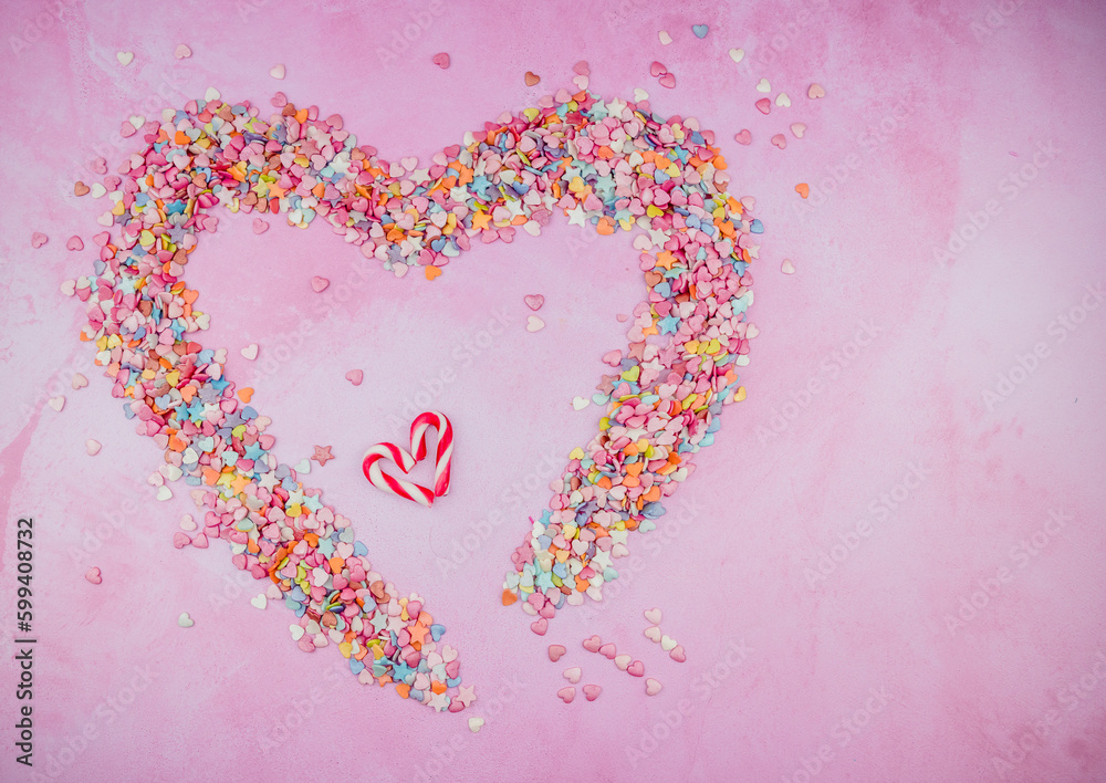 pink heart formed with sweets