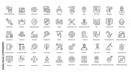 Engineering Thin Line Iconset Electronics Engineer Repairing Outline Icon Bundle in Black