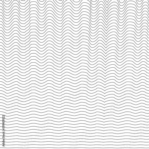 Vector monochrome texture, subtle geometric seamless pattern, horizontal thin wavy lines, dots, bends. Abstract minimalist black & white background. Stylish design for prints, decor, textile, digital 