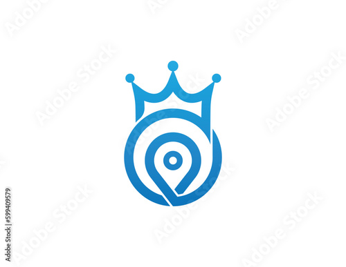 Crown Pin Map Location Logo Concept sign symbol icon Element Design. Royal, Luxury, Point, Finder Logotype. Vector illustration template