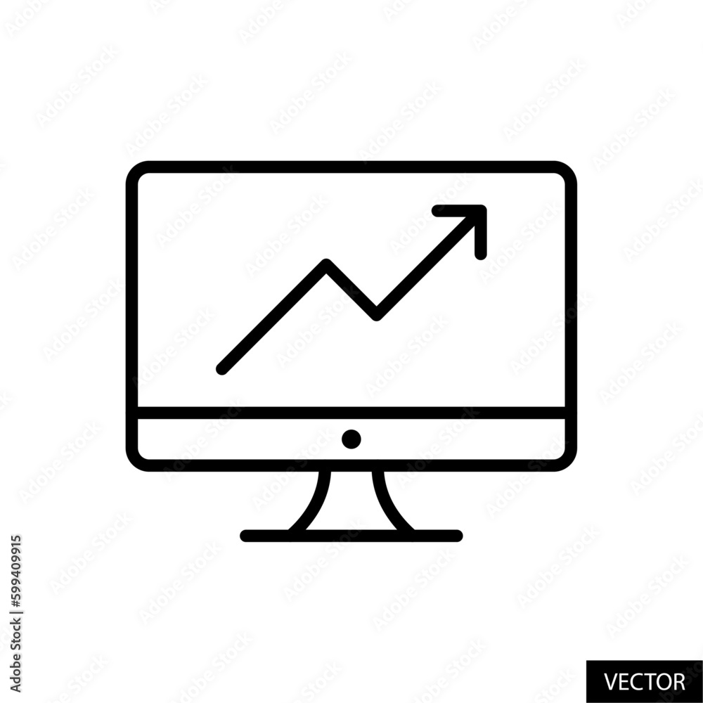 Portfolio chart on monitor screen, data analytics, online trading and investment concept icon in line style design for website, app, ui, isolated on white background. Editable stroke. Vector file. Portfolio chart on monitor screen, data analytics, online trading and investment concept icon in line style design for website, app, ui, isolated on white background. Editable stroke. Vector file.