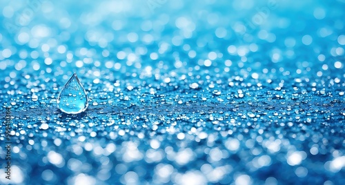 close-up of a single raindrop sitting on the surface of a wet surface (ID: 599410364)