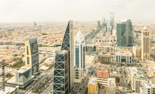 Aerial panorama of Al Olaya, the downtown of Riyadh city, Al Riyadh, Saudi Arabia photo