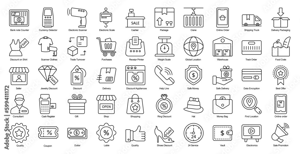 Fair Trade Thin Line Iconset Food Service Outline Icon Bundle in Black Fair Trade Thin Line Iconset Food Service Outline Icon Bundle in Black
